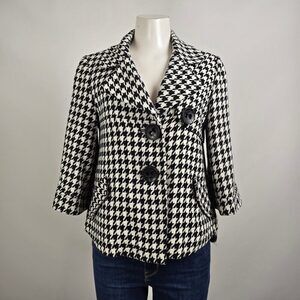 Franco Mirabelli Black Houndstooth Button Up Jacket Size 8